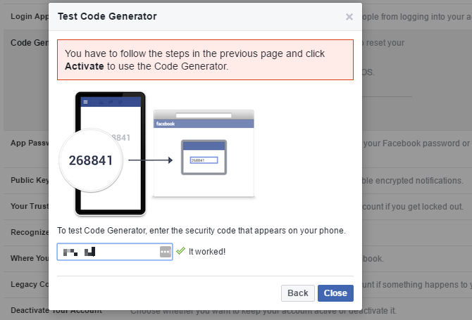Facebook code generator not working